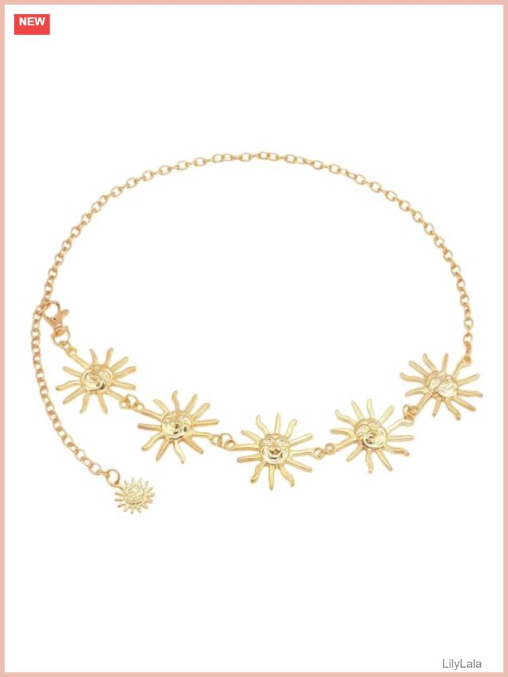 Gold Tone Sun Pendant Waist Chain Body Chain Adjustable Link Festival Jewelry